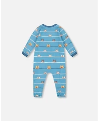 Deux par Baby Boy One-Piece Cotton Pajama Blue Dog Print