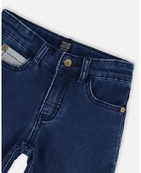 Deux par Baby Boys French Terry Blue Denim Pants with Contrasting Patch