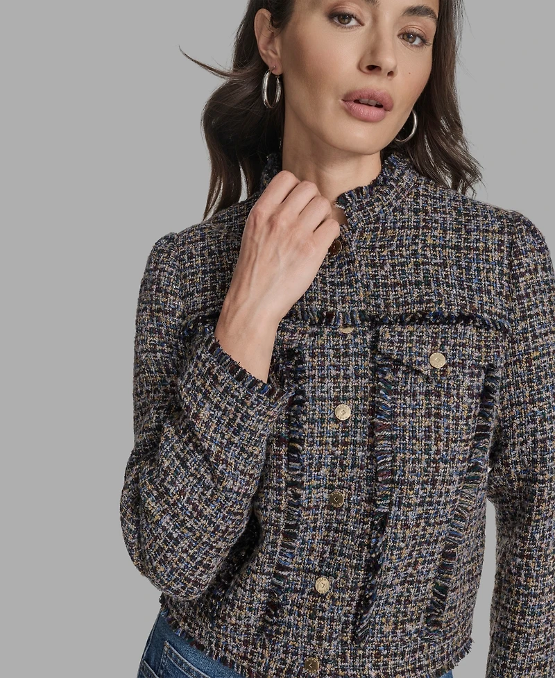 Bcbg Women's Boxy Mock Neck Tweed Jacket