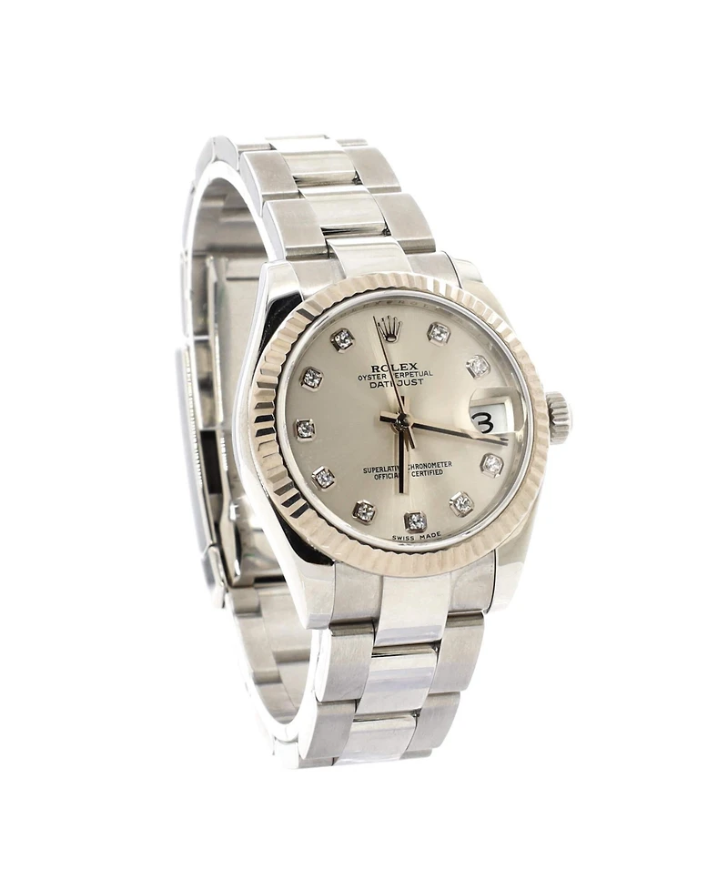 Pre-Owned Rolex Oyster Perpetual Datejust Automatic Watch in Stainless Steel and White Gold with Diamond Markers 31mm