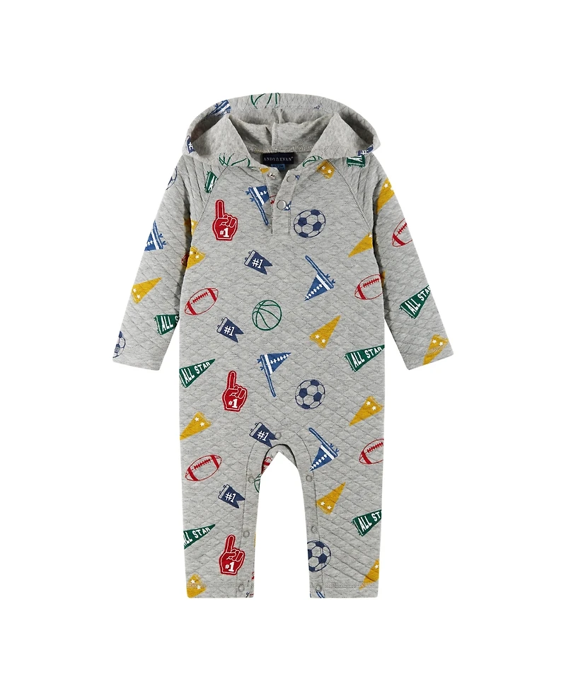 Andy & Evan Baby Boys Hooded Varsity Printed Romper