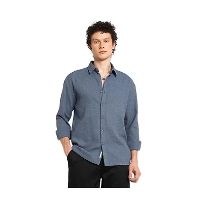 Campus Sutra Men's Lapis Blue Waffle-Knit Shirt