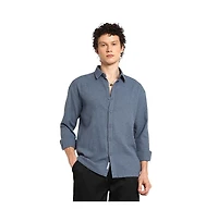Campus Sutra Men's Lapis Blue Waffle-Knit Shirt