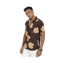 Campus Sutra Men's Brown Hibiscus Print Shirt