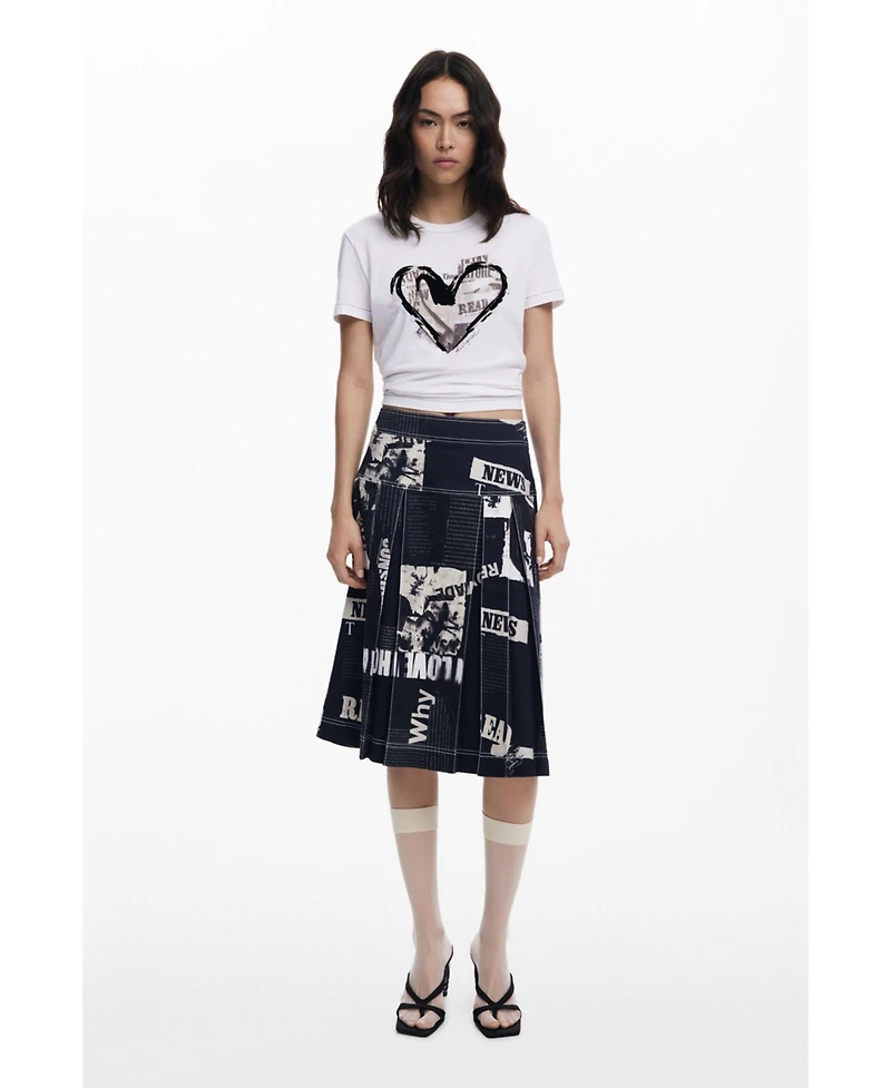 Desigual Women's Newspaper heart T-shirt