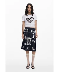Desigual Women's Newspaper heart T-shirt