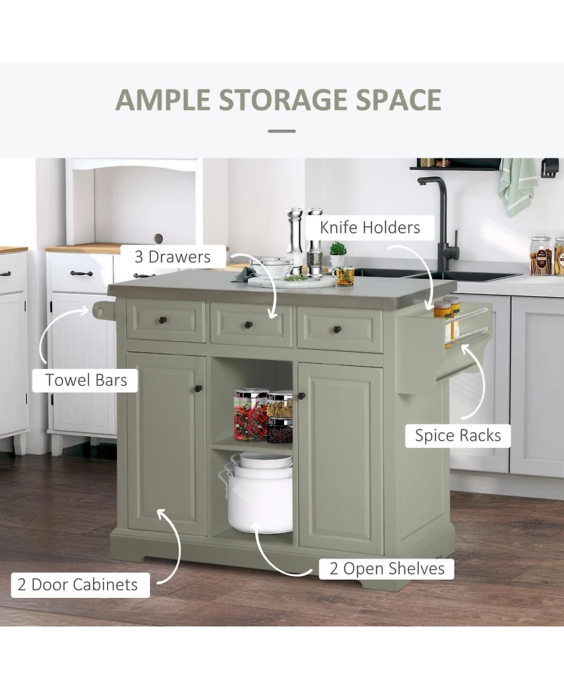 Halifax North America Gray Mobile Kitchen: Island Cart with Stainless Top and Multi-Storage
