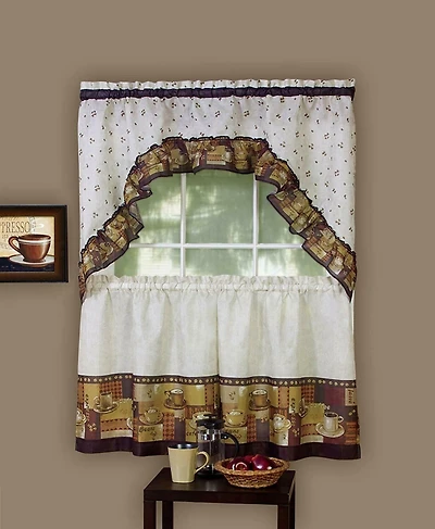 GoodGram Coffee Complete Kitchen Curtain Tier and Swag Set - 58 in. W x 36 L
