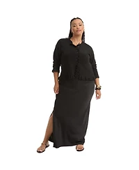June + Vie Women's Plus Ruffle Hem Buttoned Sweater