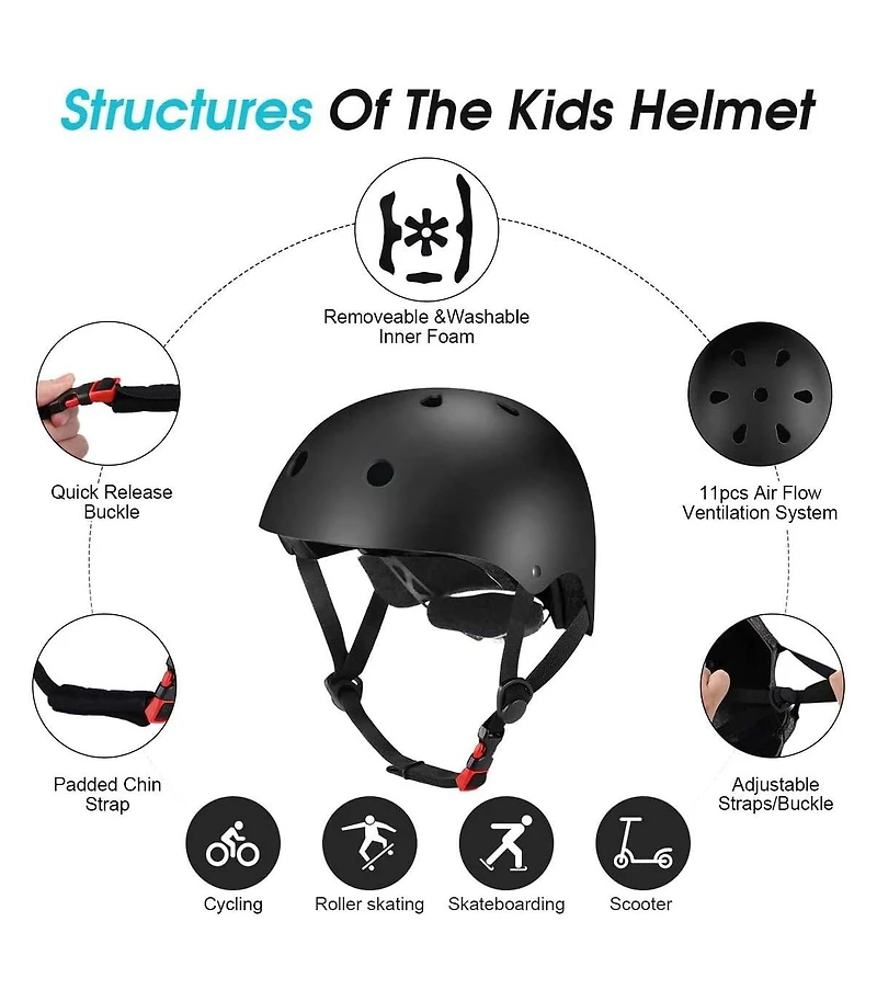 Adjustable Helmet for Ages 5-16 Kids Toddler Boys Girls Youth,Protective Gear with Elbow Knee Wrist Pads Multi-Sports Skateboarding Bike Riding Sc