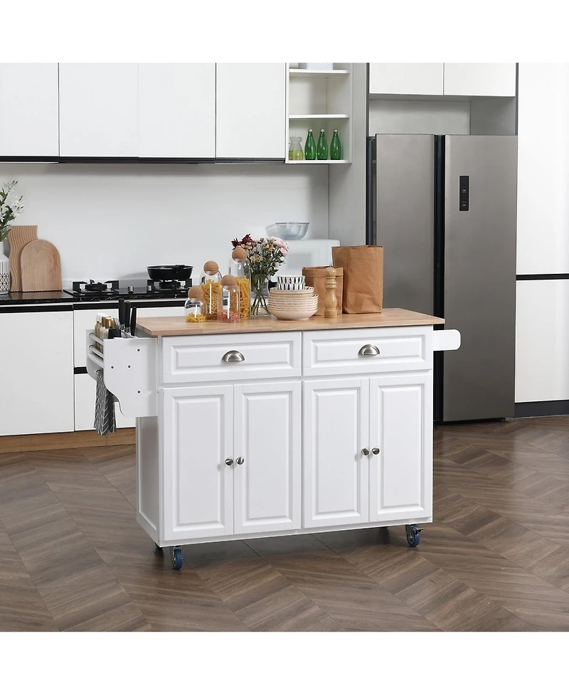 Halifax North America White Kitchen Helper: Rolling Island Cart with Drop-Leaf Top
