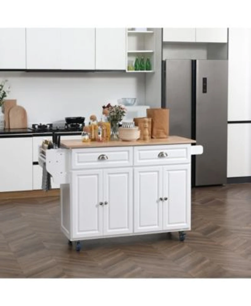 Halifax North America White Kitchen Helper Rolling Island Cart With Drop Leaf Top