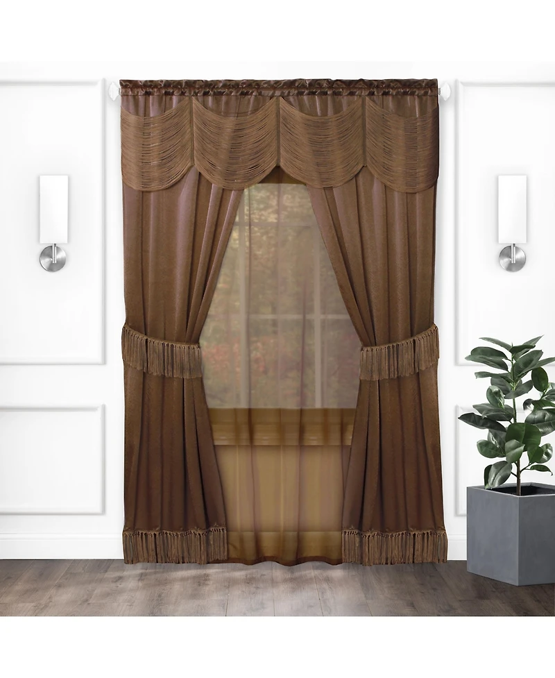 Kate Aurora Satin Chic Complete Attached Window Curtain, Tiebacks & Valance Set