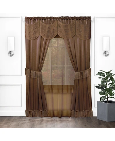 Kate Aurora Satin Chic Complete Attached Window Curtain, Tiebacks & Valance Set