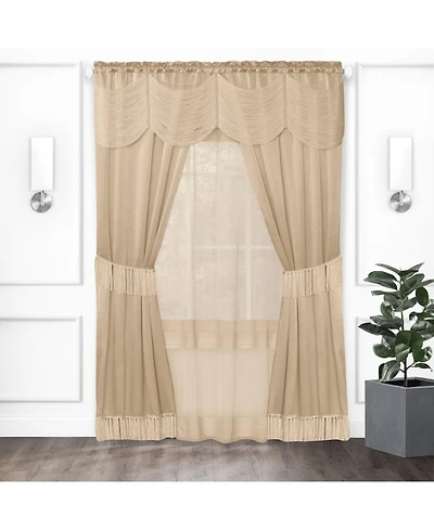 Kate Aurora Satin Chic Complete Attached Window Curtain, Tiebacks & Valance Set - in. Long