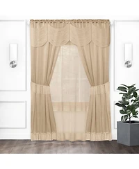 Kate Aurora Satin Chic Complete Attached Window Curtain, Tiebacks & Valance Set - in. Long