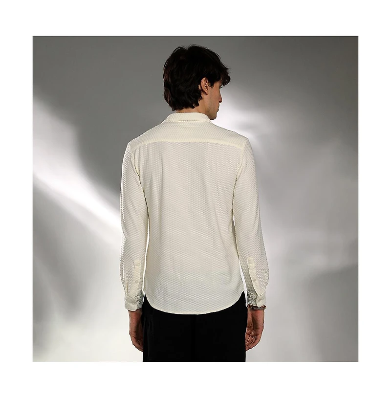 Campus Sutra Men's Pale Yellow Hive-Textured Shirt