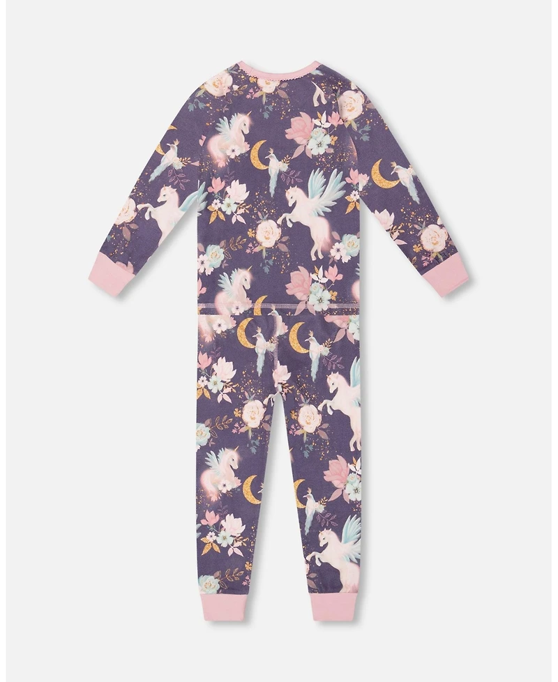 Deux par Girl Cotton Two-Piece Pajamas Watercolor Unicorns
