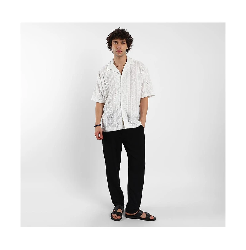 Men's Daisy White Argyle-Textured Oversized Shirt