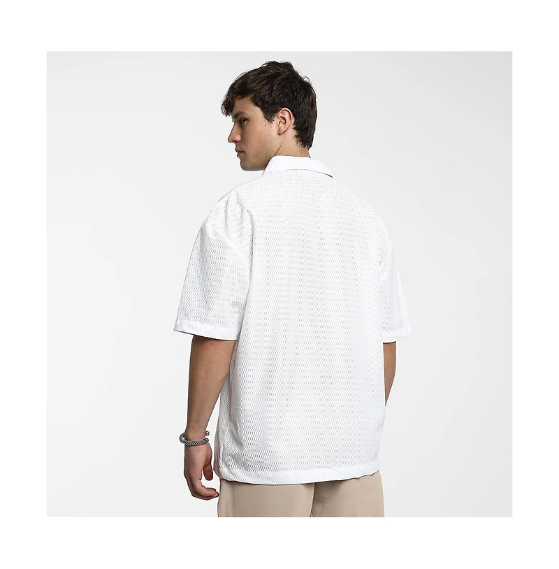 Campus Sutra Men's Chalk White Oversized Honeycomb Shirt