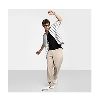 Campus Sutra Men's Ivory White & Burgundy Red Pencil-Striped Shirt