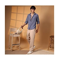 Campus Sutra Men's Stone Blue Aztec-Textured Shirt