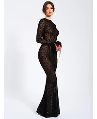 Miss Circle Women Waylynn Animal Print Burnout Velvet Detail Mesh Backless Maxi Dress