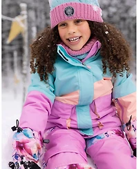 Deux par Girl Two-Piece Play Snowsuit Pink Watercolor Flower Print - Toddler|Child