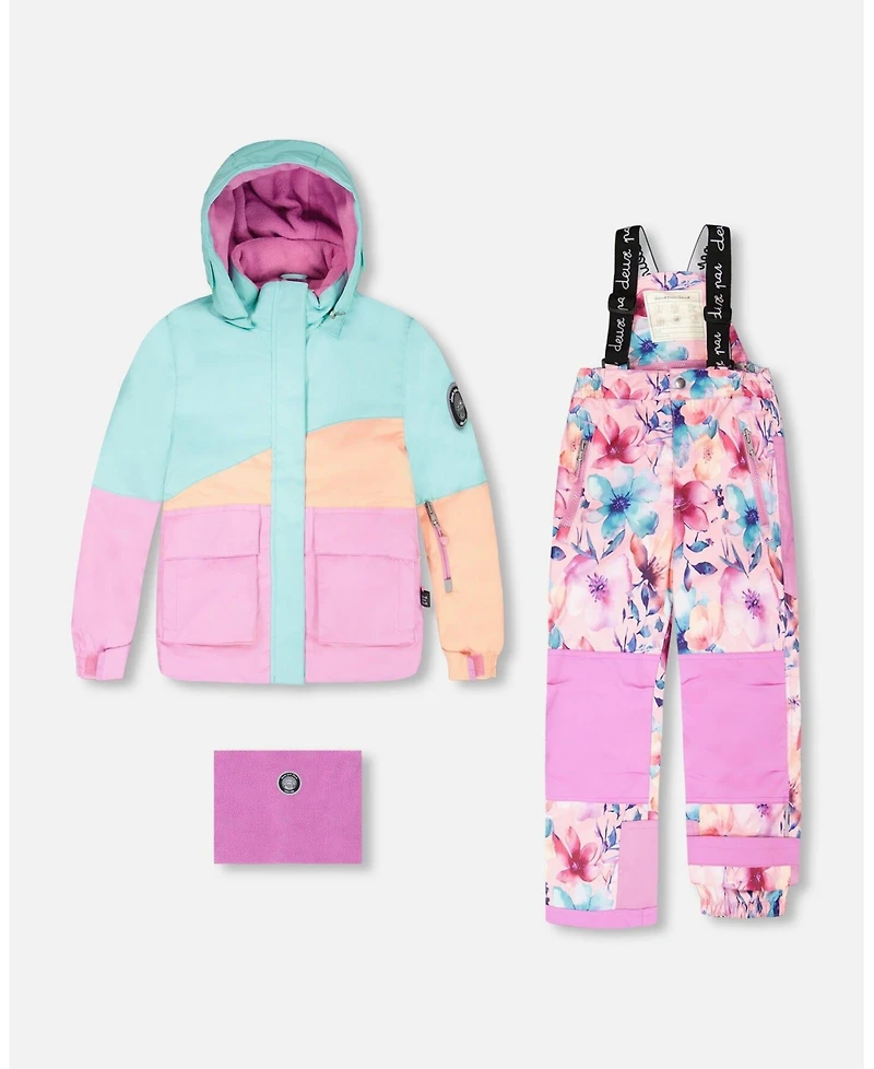 Deux par Girl Two-Piece Play Snowsuit Pink Watercolor Flower Print - Toddler|Child