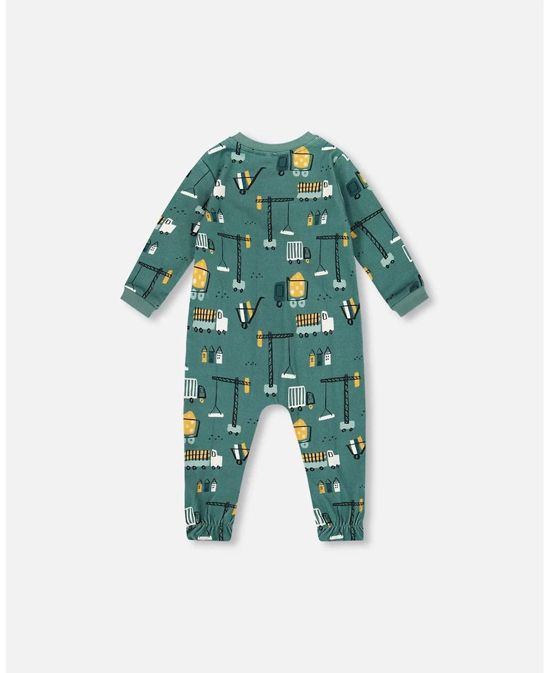 Deux par Baby Boys One-Piece Cotton Pajama Teal Construction Print