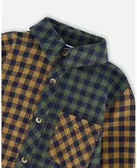 Deux par Boy Long Sleeve Flannel Shirt Yellow and Green Plaid