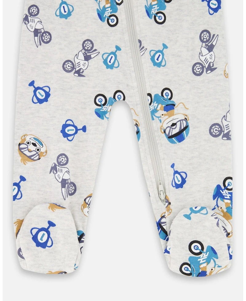 Deux par Baby Boys One-Piece Cotton Pajama Beige Monkey Print