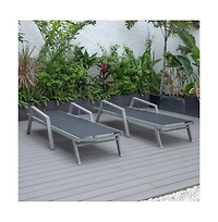 LeisureMod Marlin Patio Chaise Lounge Chair With Armrests in Grey Aluminum Frame