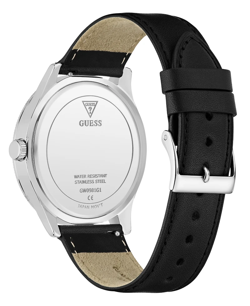 Guess Men's Black Silver Tone Analog Watch, 44mm