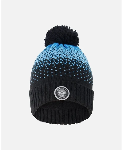 Deux par Boy Winter Knit Pompom Hat with Lining Black and Blue - Toddler|Child