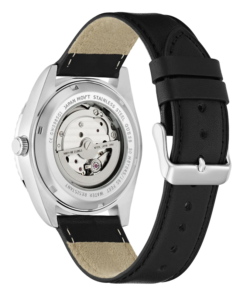 Guess Men's Black Silver Tone Automatic Watch, 42mm
