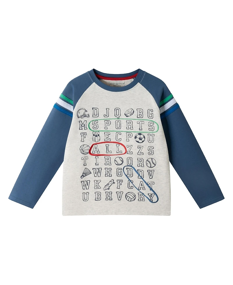 Andy & Evan Toddler Boys Toddler/Child Long Sleeve Raglan Color Blocked Alphabet Tee