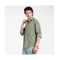 Campus Sutra Men's Fern Green Honeycomb-Textured Oversized Shirt