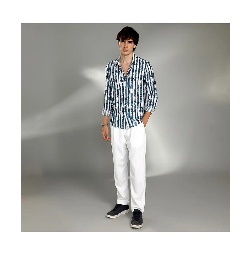 Campus Sutra Men's Indigo Blue & Daisy White Ink-Striped Shirt