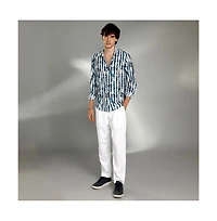 Campus Sutra Men's Indigo Blue & Daisy White Ink-Striped Shirt