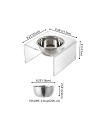 The Licker Store Keaton Modern Acrylic Rectangular Elevated Pet Feeder with 2-Stainless Steel Bowls