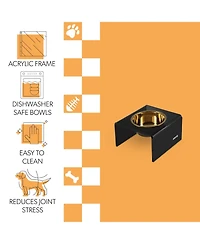 The Licker Store Keaton Modern Acrylic Rectangular Elevated Pet Feeder with 2-Stainless Steel Bowls