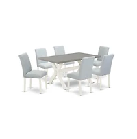 East West Furniture 7-Piece Dining Room Table Set Includes 6 Kitchen Chairs with Upholstered Seat and High Back and a Rectangular Kitchen Dining Table
