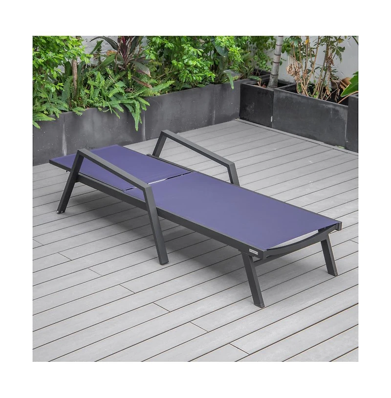 LeisureMod Marlin Patio Chaise Lounge Chair With Armrests in Aluminum Frame