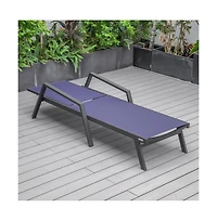 LeisureMod Marlin Patio Chaise Lounge Chair With Armrests in Aluminum Frame