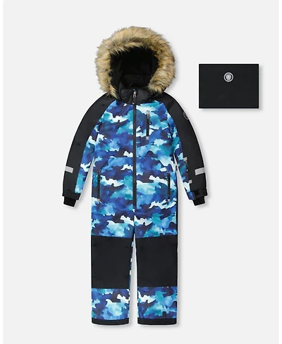 Deux par Boy One-Piece Play Snowsuit Teal Blue Camouflage - Child