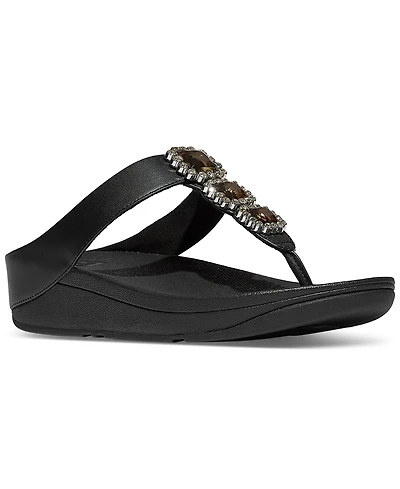 FitFlop Women's Fino Crystal-Jewel Toe-Post Wedge Sandals