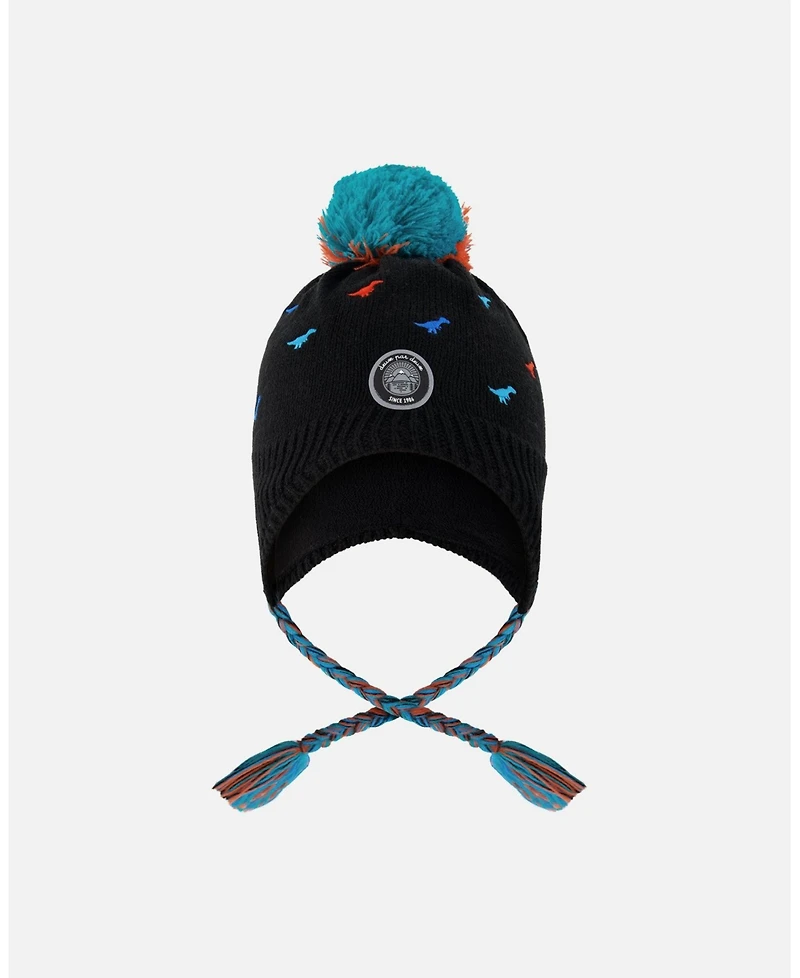 Deux par Boy Lined Winter Peruvian Knit Hat with Pompom Black - Toddler|Child