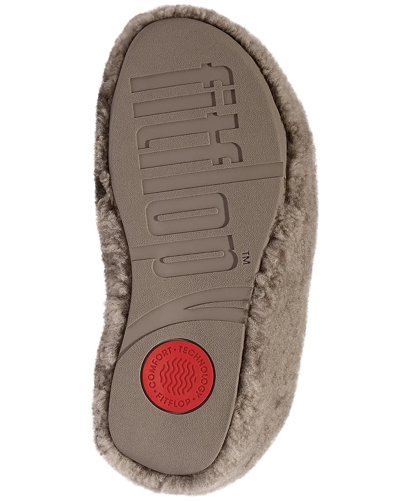 FitFlop Women's Shuv Curly Faux-Shearling Two-Bar Wedge Slide Sandals