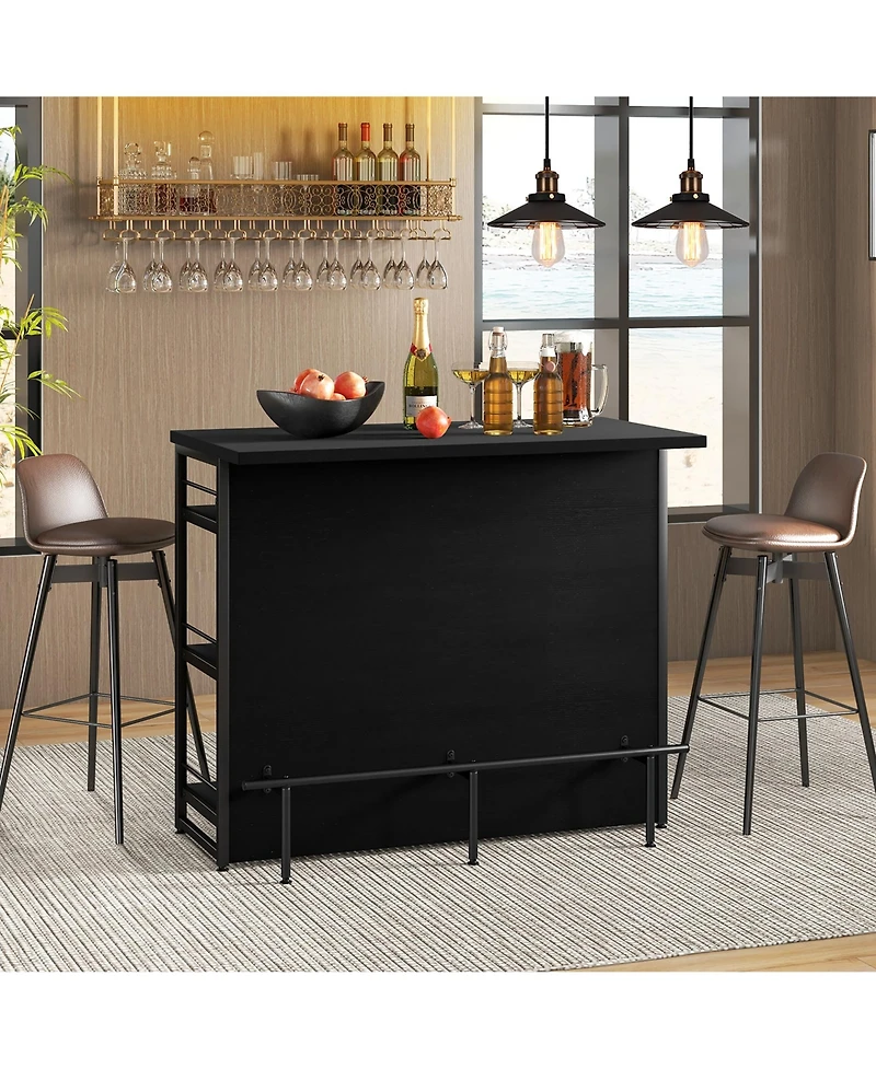 Gymax Industrial Kitchen Island Bar Table 4-Tier Storage Shelf Wine Rack Glass Holders